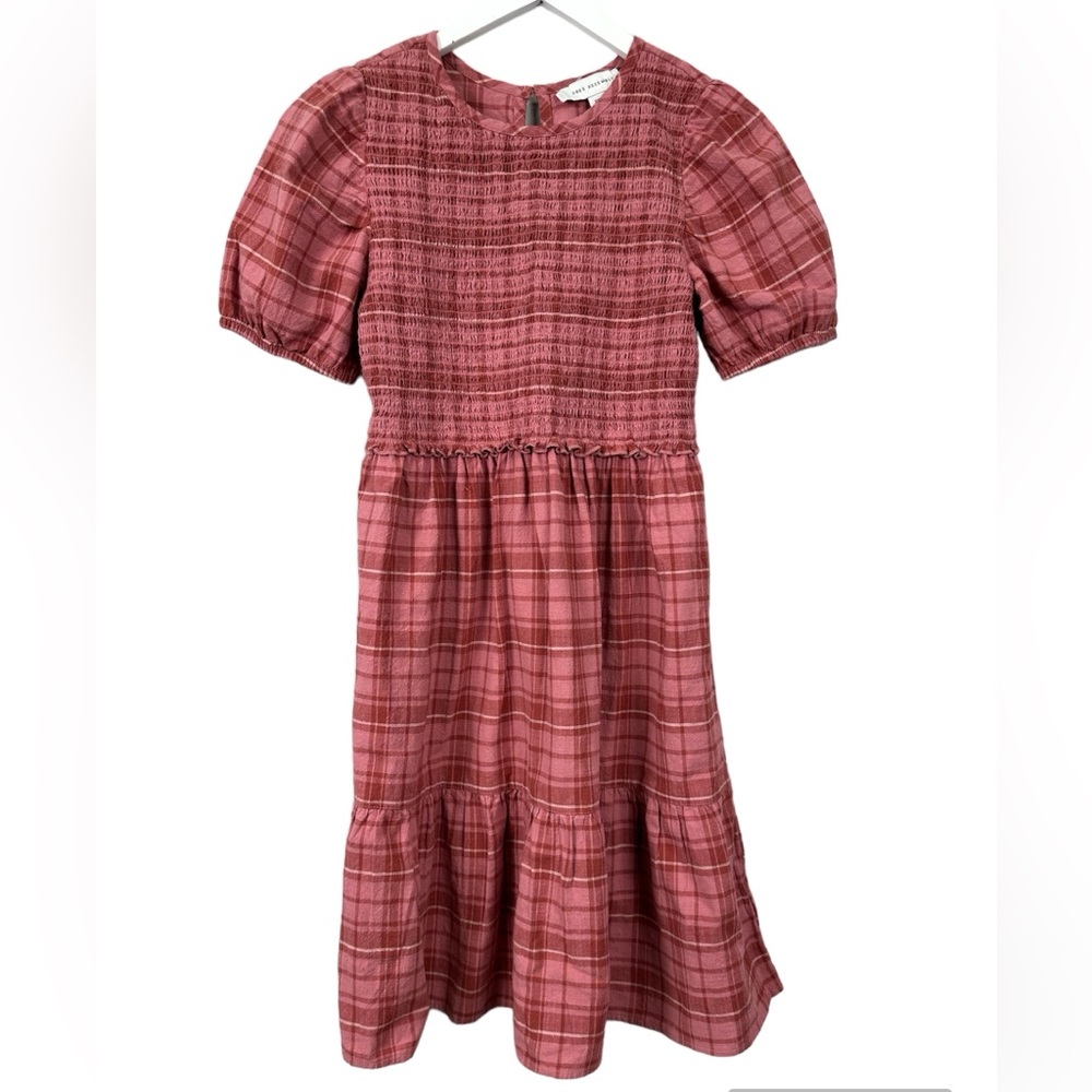 Free Assembly Girls Plaid Tiered Baby Doll Puff Sleeve MIDI Dress Size XXL 18